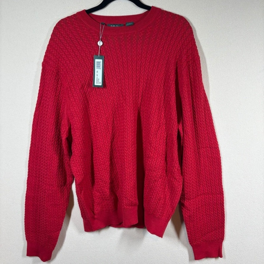 NOS Bobby Jones Mens Merino Wool Cable Knit Sweater XXL Christmas Red Classic